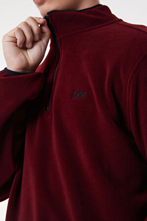Regular Fit Normal Kesim Dik Yaka Yarım Fermuarlı Bordo Polar