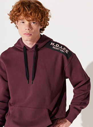 Lee Kapüşon Yaka Bordo Erkek Sweatshırt L232275838 Loose Fit Sweatshirt