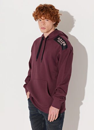 Lee Kapüşon Yaka Bordo Erkek Sweatshırt L232275838 Loose Fit Sweatshirt