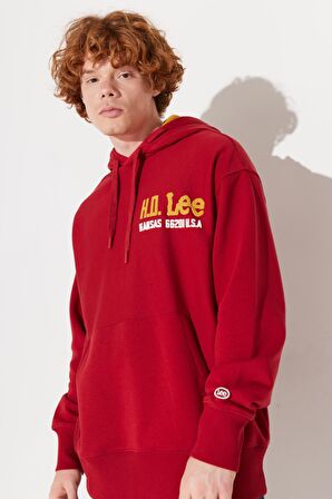 Loose Fit Rahat Kesim Kapüşonlu Şardonlu Kırmızı Sweatshirt