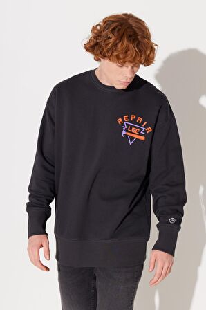 Loose Fit Rahat Kesim Bisiklet Yaka İçi Polarlı Sırt Baskılı Antrasit Sweatshirt