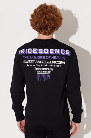 Regular Fit Normal Kesim Bisiklet Yaka Şardonlu Siyah Sweatshirt