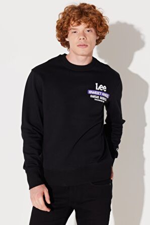 Regular Fit Normal Kesim Bisiklet Yaka Şardonlu Siyah Sweatshirt