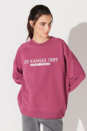 Oversize Fit Geniş Kesim Bisiklet Yaka Şardonlu Koyu Pembe Sweatshirt