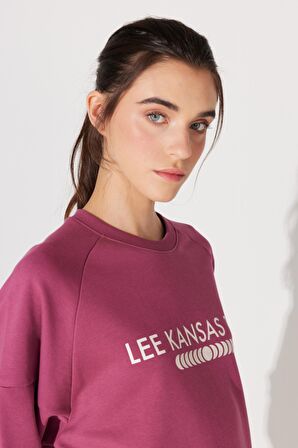 Oversize Fit Geniş Kesim Bisiklet Yaka Şardonlu Koyu Pembe Sweatshirt