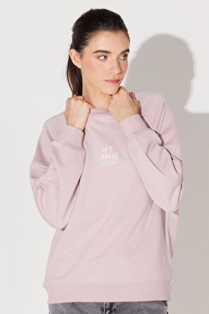 Oversize Fit Rahat Kesim Bisiklet Yaka Şardonlu Açık Pembe Sweatshirt