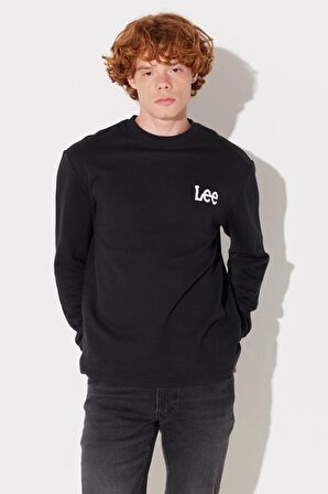 Regular Fit Normal Kesim Bisiklet Yaka Şardonlu Logolu Siyah Sweatshirt