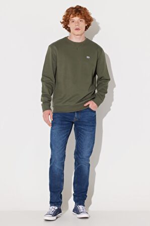 Regular Fit Normal Kesim %100 Pamuk Bisiklet Yaka Şardonlu Sweatshirt
