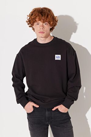 Relaxed Fit Geniş Kesim %100 Pamuk Bisiklet Yaka Şardonlu Antrasit Sweatshirt