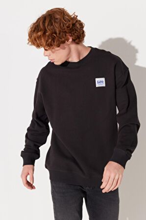 Relaxed Fit Geniş Kesim %100 Pamuk Bisiklet Yaka Şardonlu Antrasit Sweatshirt