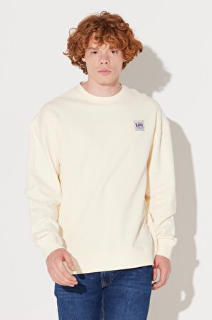 Relaxed Fit Rahat Kesim %100 Pamuk Bisiklet Yaka Şardonlu Ekru Sweatshirt