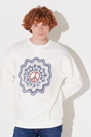 Relaxed Fit Geniş Kesim Bisiklet Yaka İçi Polarlı Ekru Sweatshirt