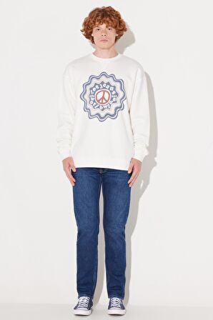 Relaxed Fit Geniş Kesim Bisiklet Yaka İçi Polarlı Ekru Sweatshirt