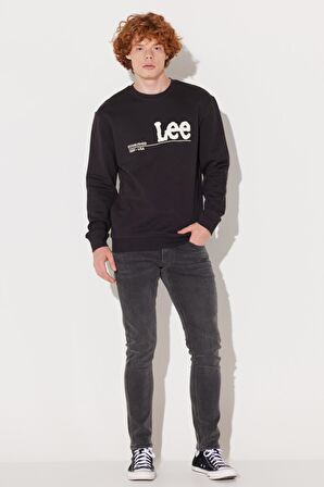 Regular Fit Normal Kesim %100 Pamuk Bisiklet Yaka Şardonlu Antrasit Sweatshirt