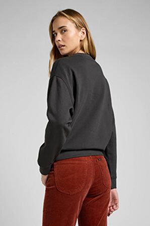 Relaxed Fit Geniş Kesim %100 Pamuk Bisiklet Yaka Şardonlu Antrasit Sweatshirt