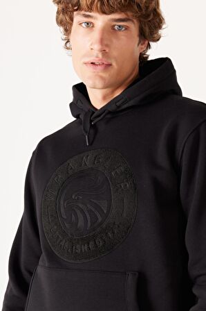 Regular Fit Normal Kesim Kapüşonlu İçi Polarlı Siyah Sweatshirt