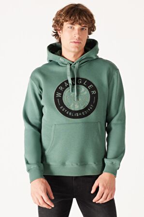 Regular Fit Normal Kesim Kapüşonlu İçi Polarlı Yeşil Sweatshirt