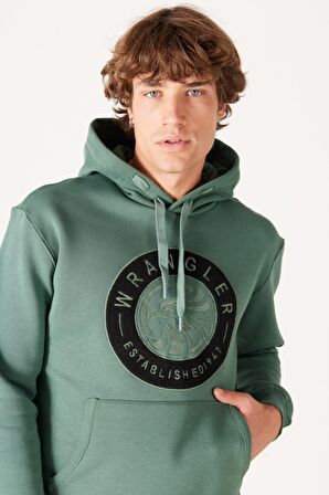 Regular Fit Normal Kesim Kapüşonlu İçi Polarlı Yeşil Sweatshirt