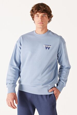 Oversize Fit Geniş Kesim Bisiklet Yaka Şardonlu Açık Mavi Sweatshirt