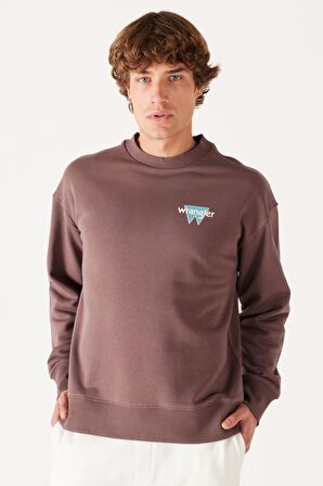 Loose Fit Rahat Kesim Bisiklet Yaka Şardonlu Kahverengi Sweatshirt
