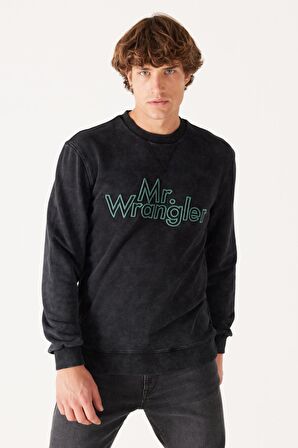 Regular Fit Normal Kesim %100 Pamuk Bisiklet Yaka Siyah Sweatshirt