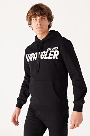 Regular Fit Normal Kesim Kapüşonlu İçi Polarlı Siyah Sweatshirt