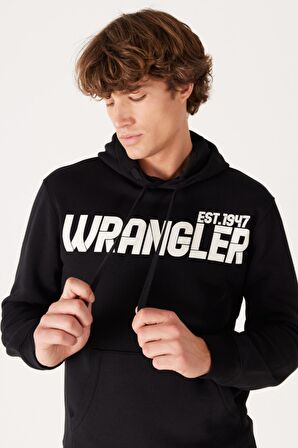Regular Fit Normal Kesim Kapüşonlu İçi Polarlı Siyah Sweatshirt