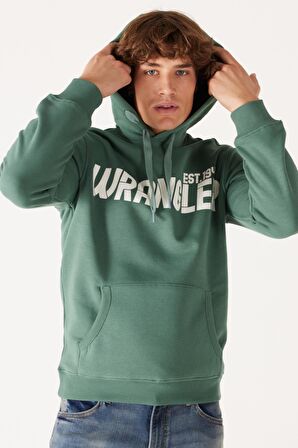 Regular Fit Normal Kesim Kapüşonlu İçi Polarlı Yeşil Sweatshirt