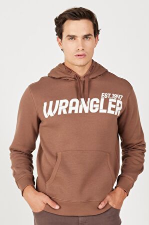 Regular Fit Normal Kesim Kapüşonlu İçi Polarlı Kahverengi Sweatshirt