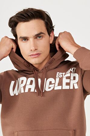 Regular Fit Normal Kesim Kapüşonlu İçi Polarlı Kahverengi Sweatshirt