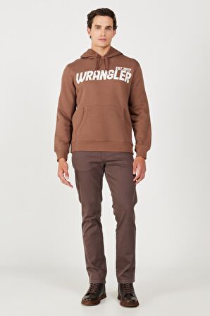 Regular Fit Normal Kesim Kapüşonlu İçi Polarlı Kahverengi Sweatshirt