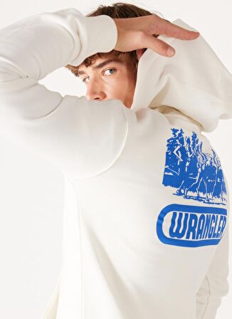 Wrangler Kapüşon Yaka Kırık Beyaz Erkek Sweatshırt W232258102 Kapüşonlu Sweatshirt