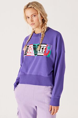 Relaxed Fit Geniş Kesim İçi Polarlı Bisiklet Yaka Mor Sweatshirt