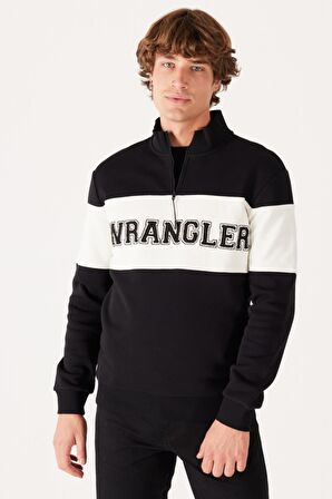 Regular Fit Normal Kesim %100 Pamuk İçi Polarlı Dik Yaka Siyah Sweatshirt