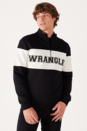 Regular Fit Normal Kesim %100 Pamuk İçi Polarlı Dik Yaka Siyah Sweatshirt