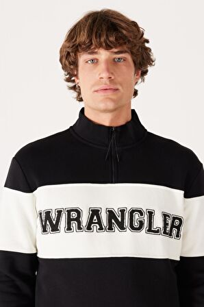 Regular Fit Normal Kesim %100 Pamuk İçi Polarlı Dik Yaka Siyah Sweatshirt