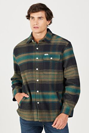 Loose Fit Rahat Kesim %100 Pamuk Yeşil Ekoseli Uzun Kollu Gömlek