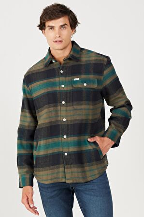 Loose Fit Rahat Kesim %100 Pamuk Yeşil Ekoseli Uzun Kollu Gömlek