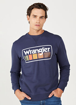 Wrangler Bisiklet Yaka Lacivert Erkek Sweatshırt W646H1114 Bisiklet Yaka Sweatshirt