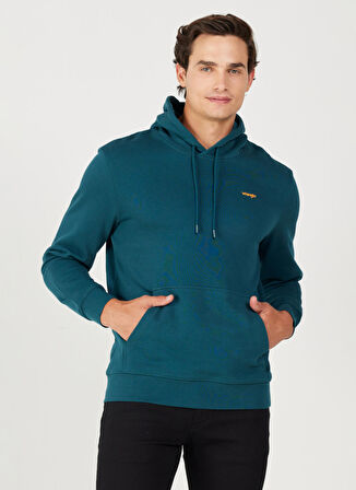 Wrangler Kapüşon Yaka Yeşil Erkek Sweatshırt W654I4G03 Kapüşonlu Sweatshirt