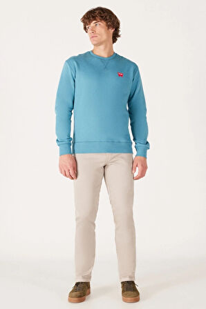 Regular Fit Normal Kesim Bisiklet Yaka %100 Pamuk Mavi Erkek Sweatshirt