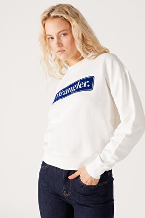 Relaxed Fit Geniş Kesim %100 Pamuk Bisiklet Yaka Beyaz Sweatshirt