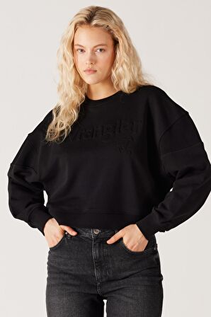 Relaxed Fit Geniş Kesim %100 Pamuk Siyah Sweatshirt