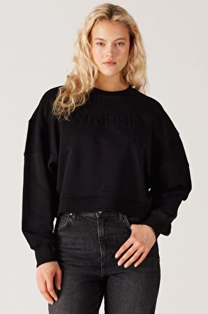 Relaxed Fit Geniş Kesim %100 Pamuk Siyah Sweatshirt