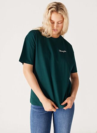 Wrangler Bisiklet Yaka Koyu Yeşil Kadın T-Shirt W7R9EEG61-Koyu Yeşil