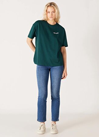 Wrangler Bisiklet Yaka Koyu Yeşil Kadın T-Shirt W7R9EEG61-Koyu Yeşil