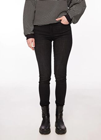 Skinny Fit Dar Kesim Yüksek Bel Siyah High Rise Esnek Jean Denim Kot Pantolon