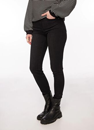 Skinny Fit Dar Kesim Yüksek Bel Siyah High Rise Esnek Jean Denim Kot Pantolon