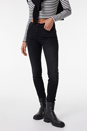 Skinny Fit Dar Kesim Yüksek Bel Siyah High Rise Esnek Jean Denim Kot Pantolon