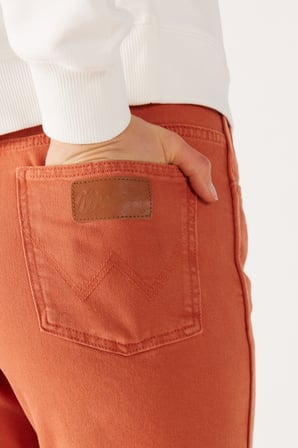 Mom Straight Fit Düz Kesim Yüksek Bel Turuncu Esnek Pantolon